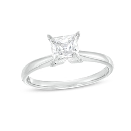 Certified Diamond Solitaire 1 ct Princess-cut 14K White Gold (I/I1)
