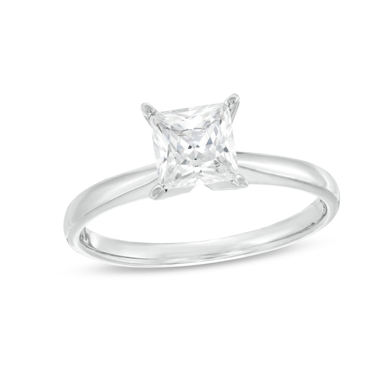 Certified Diamond Solitaire 1 ct Princess-cut 14K White Gold (I/I1) with 360