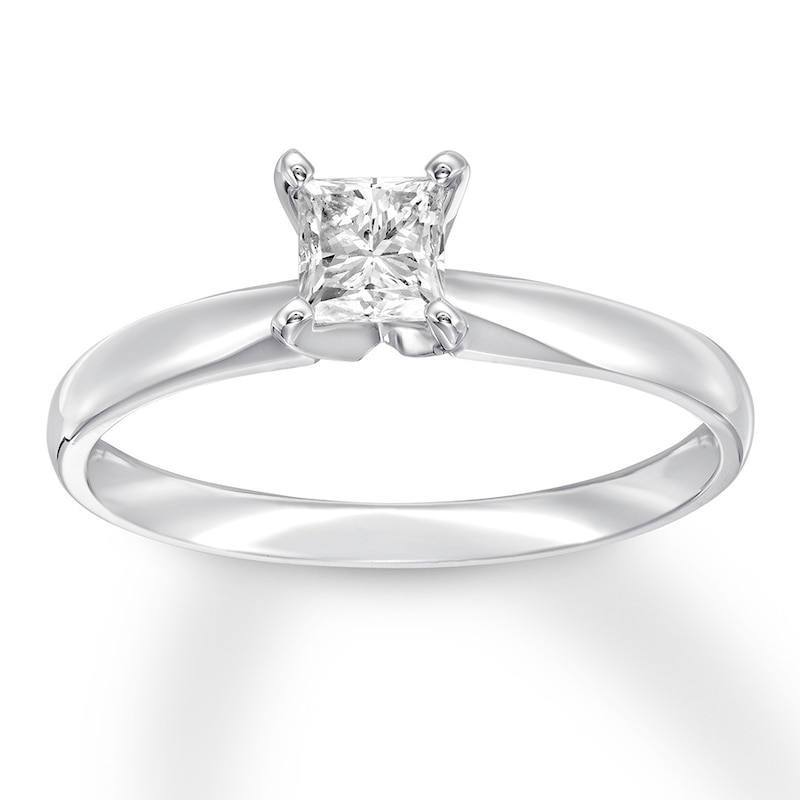Certified Diamond Solitaire 1/2 ct Princess-cut 14K White Gold (I/I1)
