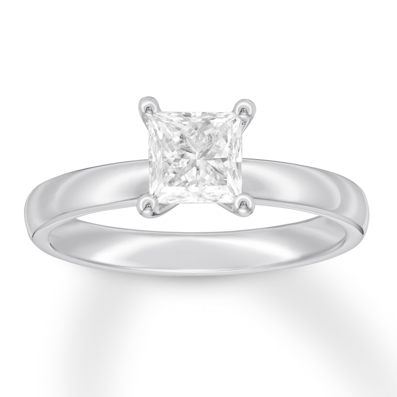 Certified Diamond Solitaire 1 ct Princess-cut 14K White Gold (I/SI2)