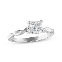 Diamond Solitaire Engagement Ring 3/4 ct tw Princess/Round 14K White Gold