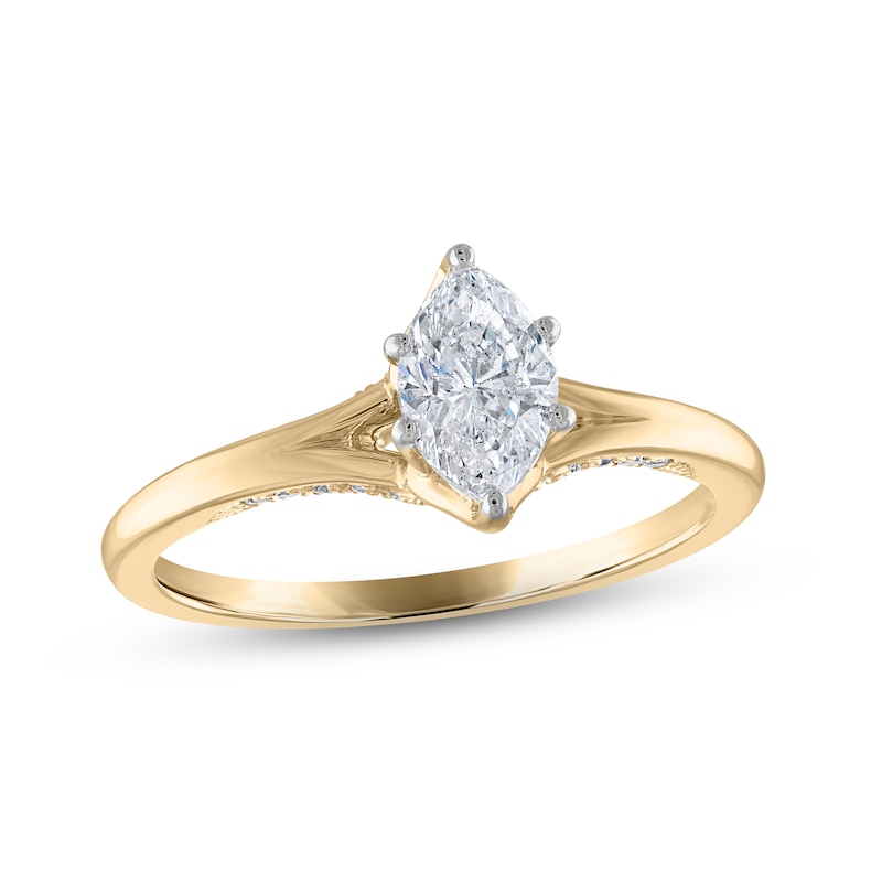 Diamond Solitaire Ring 3/4 ct tw Marquise & Round-cut 14K Yellow Gold