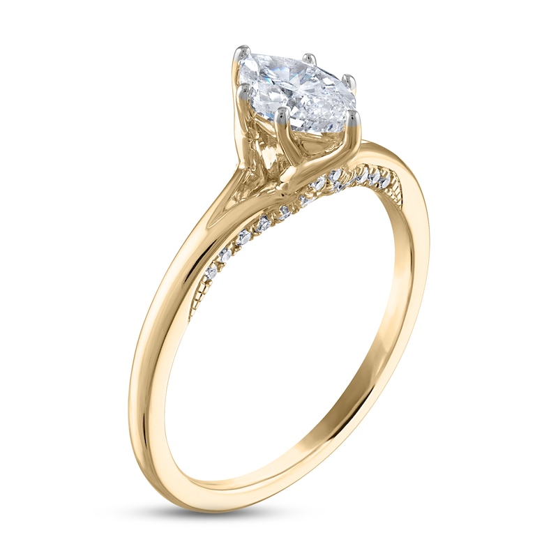 Diamond Solitaire Ring 3/4 ct tw Marquise & Round-cut 14K Yellow Gold (I/I2)