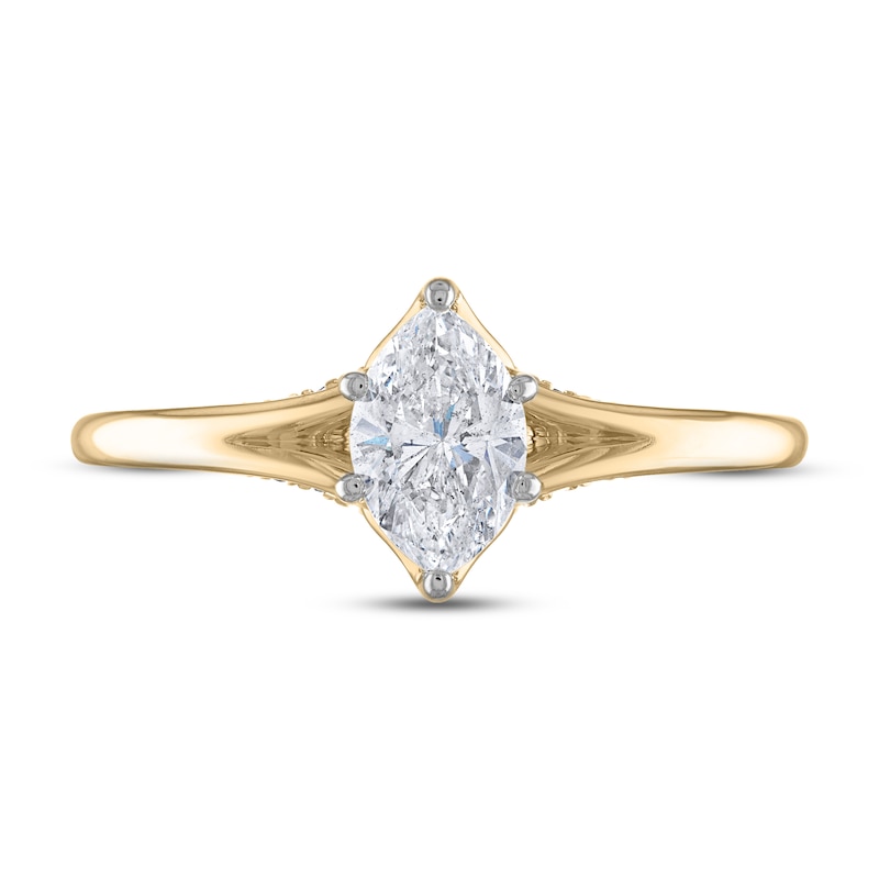 Diamond Solitaire Ring 3/4 ct tw Marquise & Round-cut 14K Yellow Gold