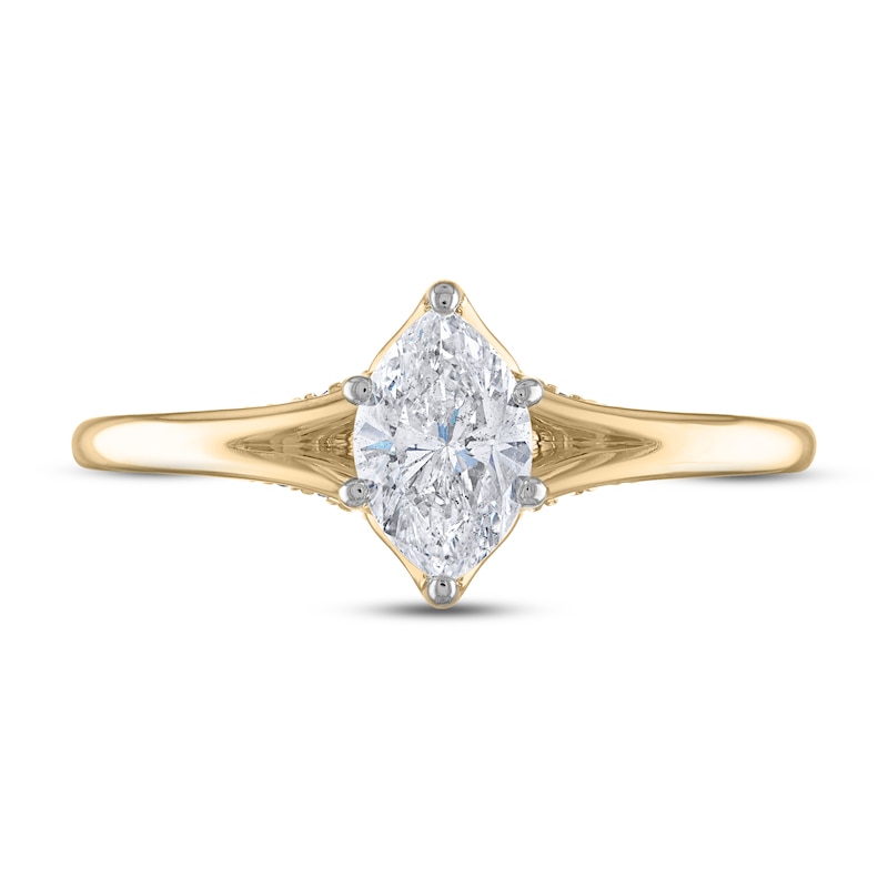 Diamond Solitaire Ring 3/4 ct tw Marquise & Round-cut 14K Yellow Gold (I/I2)