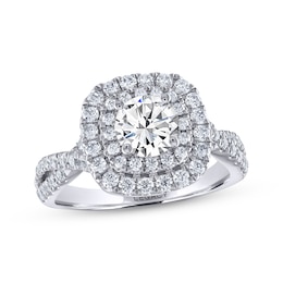 THE LEO Legacy Lab-Grown Diamond Round-Cut Double Frame Engagement Ring 1-5/8 ct tw 14K White Gold