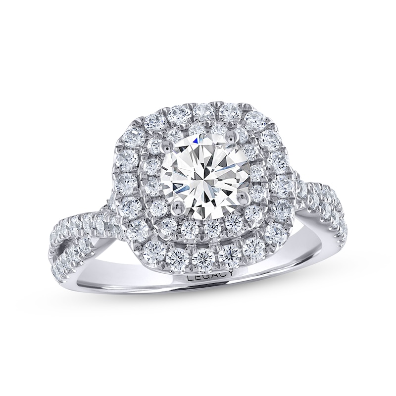 Main Image 1 of THE LEO Legacy Lab-Grown Diamond Round-Cut Double Frame Engagement Ring 1-5/8 ct tw 14K White Gold