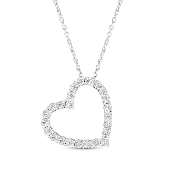 Diamond Tilted Heart Necklace 1/10 ct tw Sterling Silver 18"