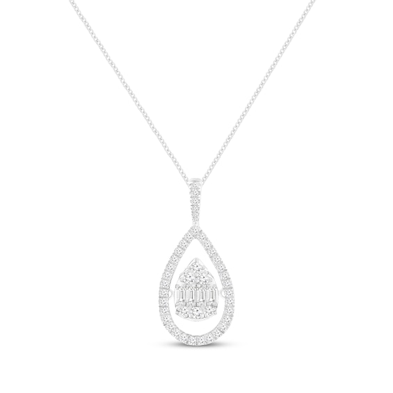 Unstoppable Love Baguette & Round-Cut Multi-Diamond Teardrop Necklace 1/2 ct tw 10K White Gold 19"