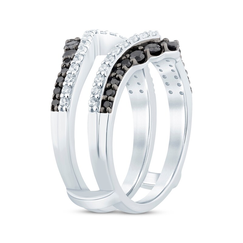Black & White Round-Cut Diamond Chevron Enhancer Ring 1 ct tw 14K White Gold