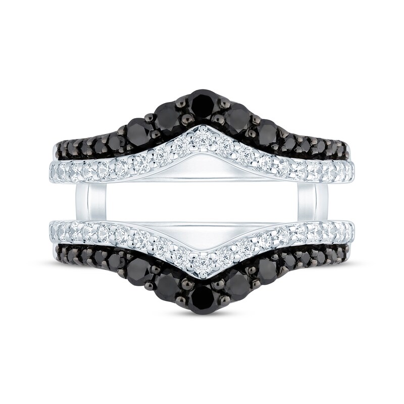 Black & White Round-Cut Diamond Chevron Enhancer Ring 1 ct tw 14K White Gold