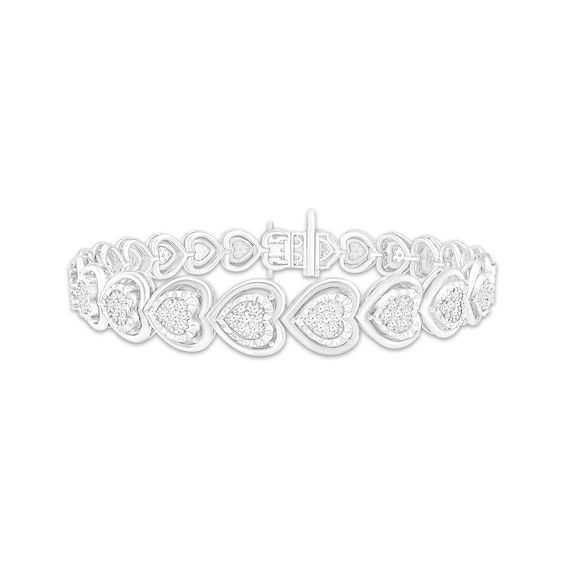 Round-Cut Multi-Diamond Center Heart Link Bracelet 1 ct tw Sterling Silver 7.25”