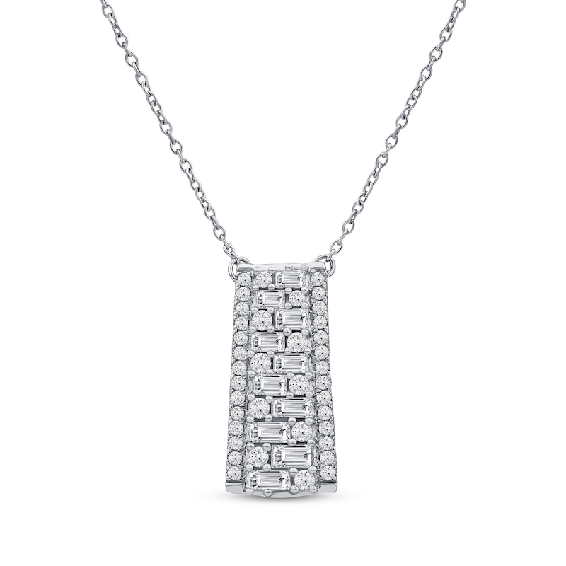 Lab-Created Diamonds by KAY Baguette & Round-Cut Ladder Necklace 5/8 ct tw 14K White Gold 18"