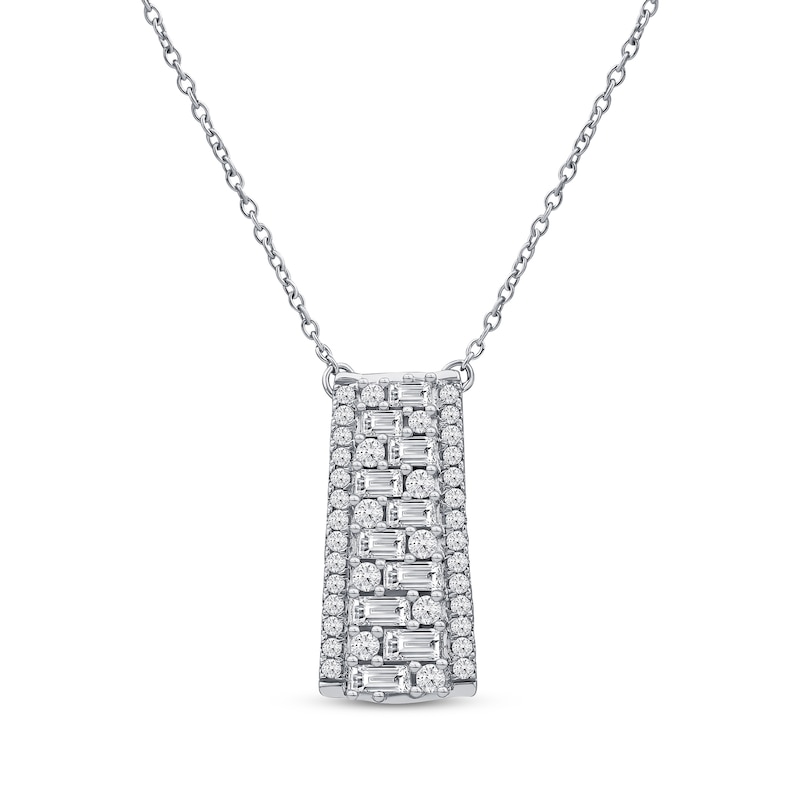 Main Image 1 of KAY Lab-Grown Diamonds Baguette & Round-Cut Ladder Necklace 5/8 ct tw 14K White Gold 18&quot;
