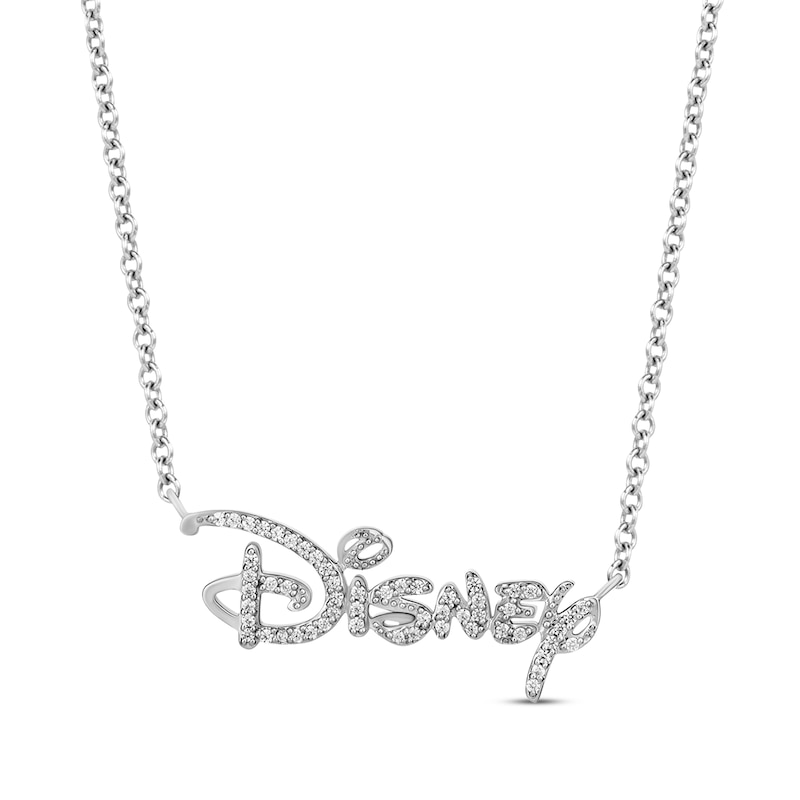 Disney Treasures 100 Years of Disney Diamond "DIsney" Logo Necklace 1/6 ct tw Sterling Silver 17"
