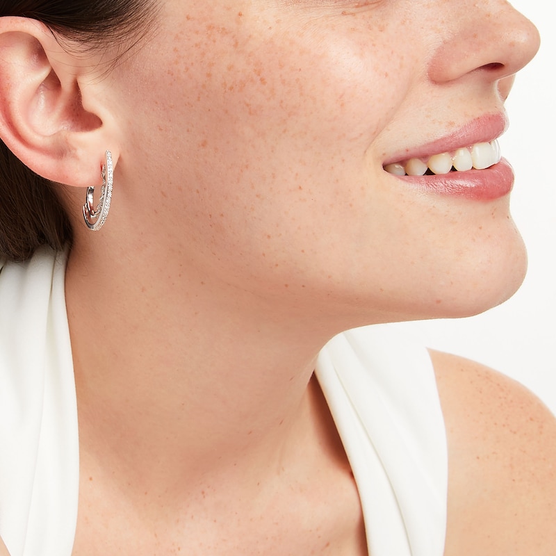 Main Image 4 of Unstoppable Love Diamond Twist Double Hoop Earrings 1/5 ct tw Sterling Silver