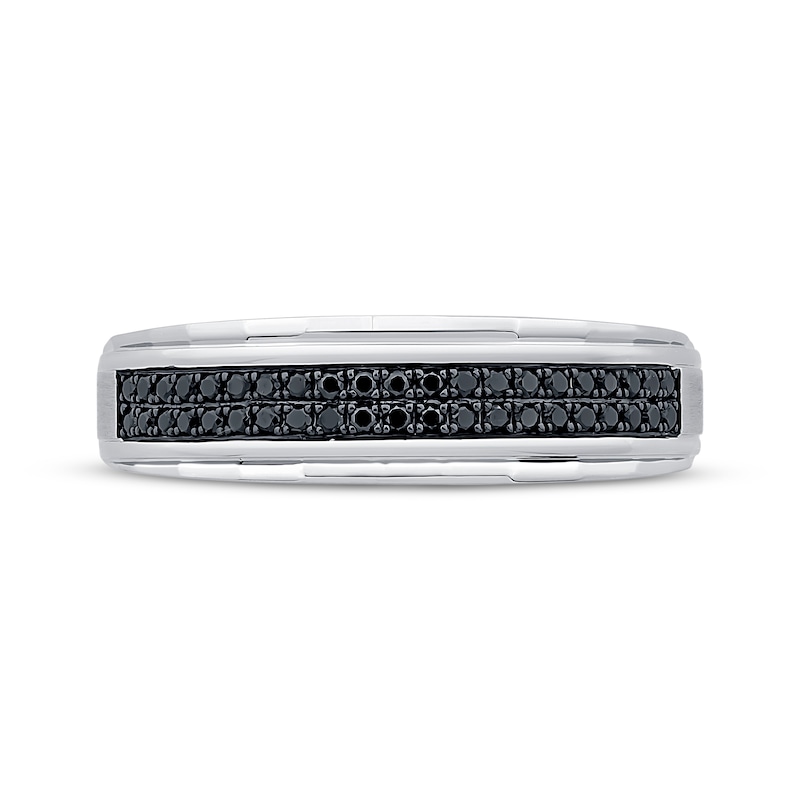 Main Image 3 of Men's Black Diamond Two-Row Wedding Band 1/5 ct tw 10K White Gold