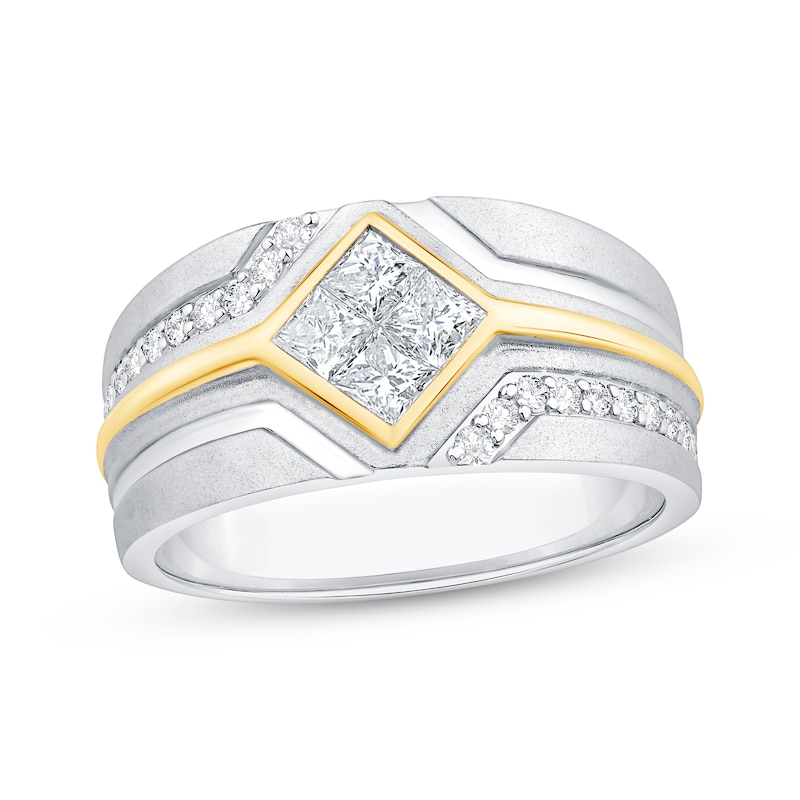 Main Image 1 of Men's Square-Cut Diamond Quad Wedding Band 1 ct tw 10K Two-Tone Gold