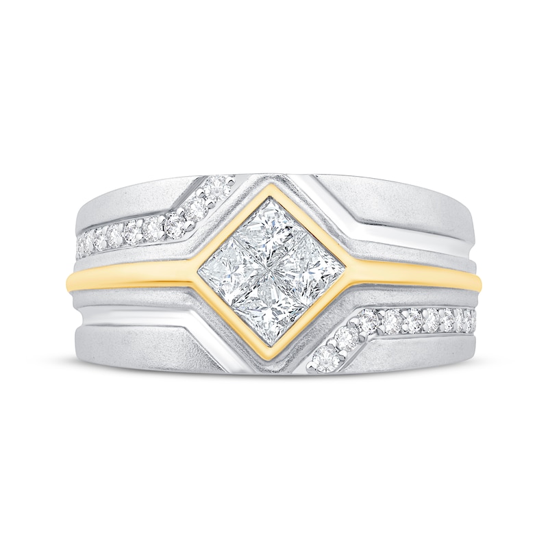 Main Image 3 of Men's Square-Cut Diamond Quad Wedding Band 1 ct tw 10K Two-Tone Gold