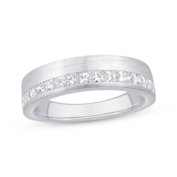 Men's Square-Cut Diamond Brushed Wedding Band 1 ct tw 10K White Gold