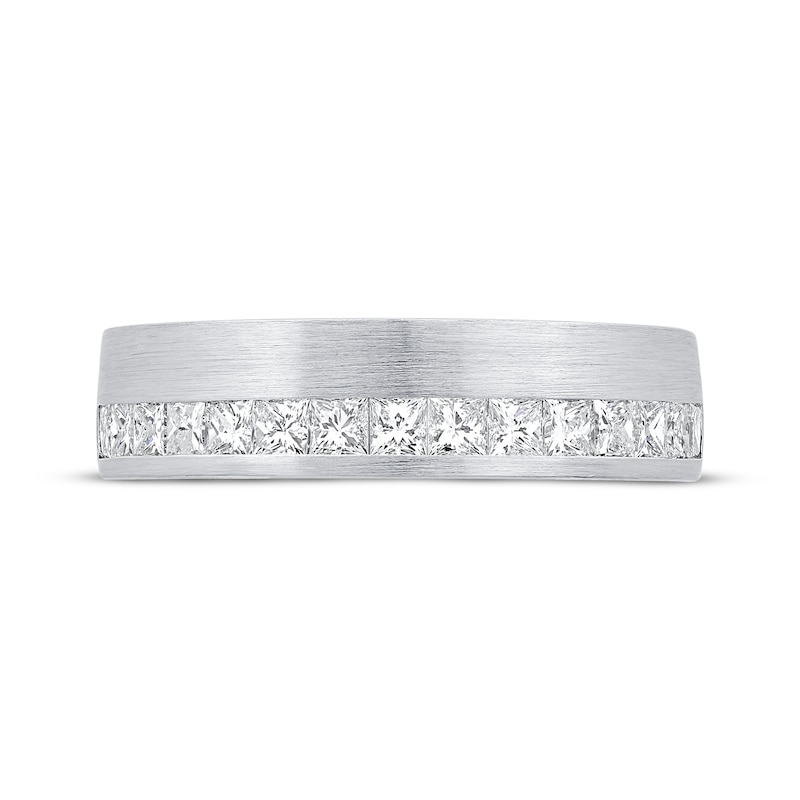 Main Image 3 of Men's Square-Cut Diamond Brushed Wedding Band 1 ct tw 10K White Gold