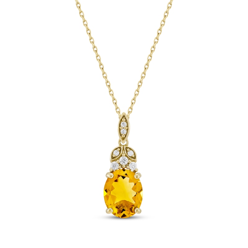Oval-Cut Citrine & Diamond Necklace 1/10 ct tw 10K Yellow Gold 18"
