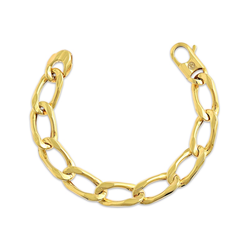 Main Image 1 of Diamond-Cut Curb Chain Bracelet Hollow 10K Yellow Gold 7.5&quot;