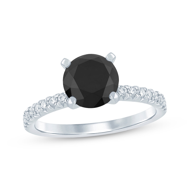 Round-Cut Black & White Diamond Engagement Ring 2-1/5 ct tw 14K White ...