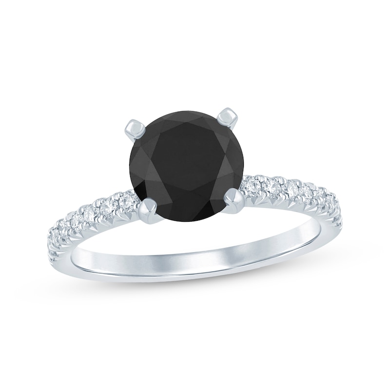 Round-Cut Black & White Diamond Engagement Ring 2-1/5 ct tw 14K White Gold