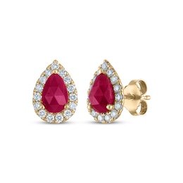 Greenland Rubies Collection Pear-Shaped Natural Ruby & Lab-Grown Diamond Earrings 1/4 ct tw 14K Yellow Gold