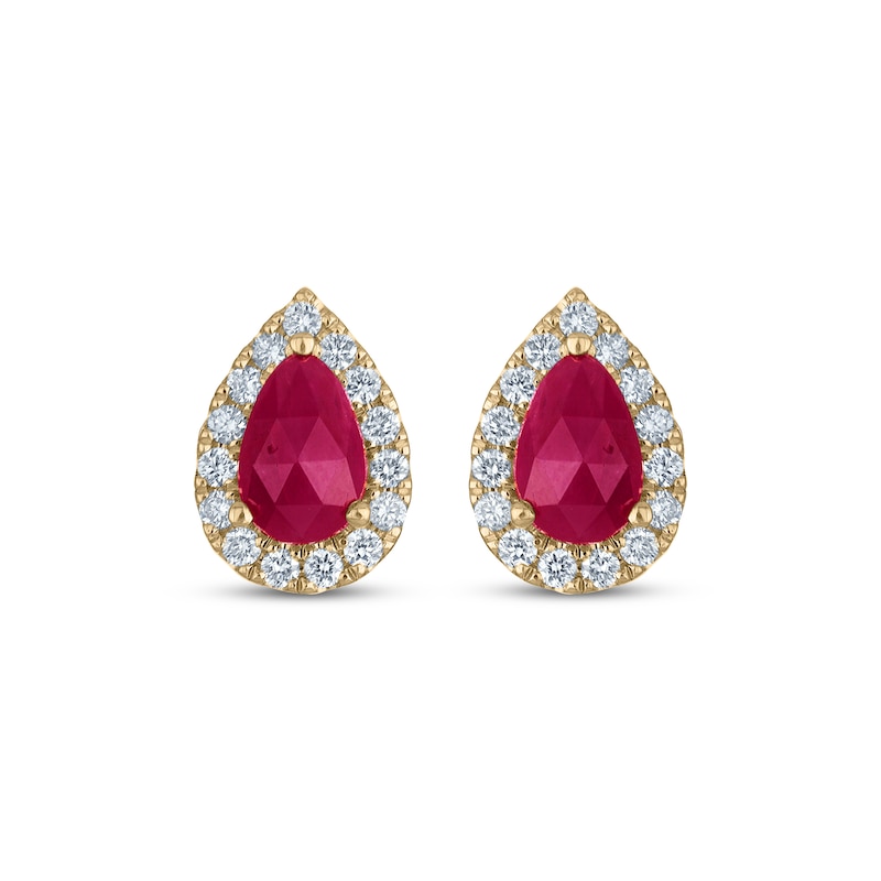 Main Image 2 of Greenland Rubies Collection Pear-Shaped Natural Ruby & Lab-Grown Diamond Earrings 1/4 ct tw 14K Yellow Gold