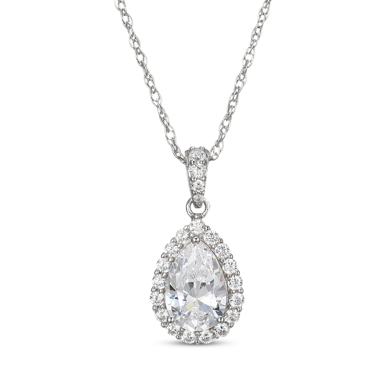 Main Image 2 of Pear-Shaped White Lab-Created Sapphire Halo Gift Set Sterling Silver