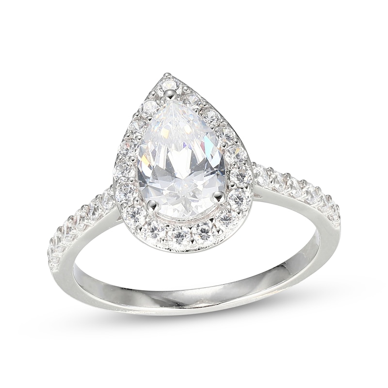 Main Image 3 of Pear-Shaped White Lab-Created Sapphire Halo Gift Set Sterling Silver