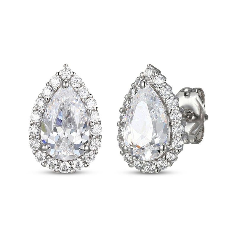 Pear-Shaped White Lab-Created Sapphire Halo Gift Set Sterling Silver