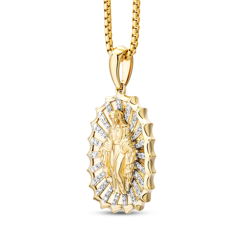 Main Image 2 of Men's White & Black Diamond Blessed Mother Diamond-Cut Necklace 1/6 ct tw 10K Yellow Gold 22&quot;