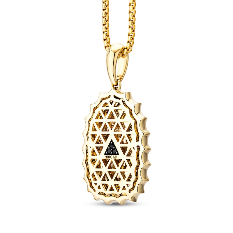 Main Image 3 of Men's White & Black Diamond Blessed Mother Diamond-Cut Necklace 1/6 ct tw 10K Yellow Gold 22&quot;