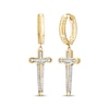 Thumbnail Image 0 of Men's White & Black Diamond Dagger Dangle Hoop Earrings 1/4 ct tw 10K Yellow Gold