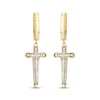 Thumbnail Image 2 of Men's White & Black Diamond Dagger Dangle Hoop Earrings 1/4 ct tw 10K Yellow Gold