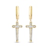 Thumbnail Image 1 of Men's White & Black Diamond Dagger Dangle Hoop Earrings 1/4 ct tw 10K Yellow Gold