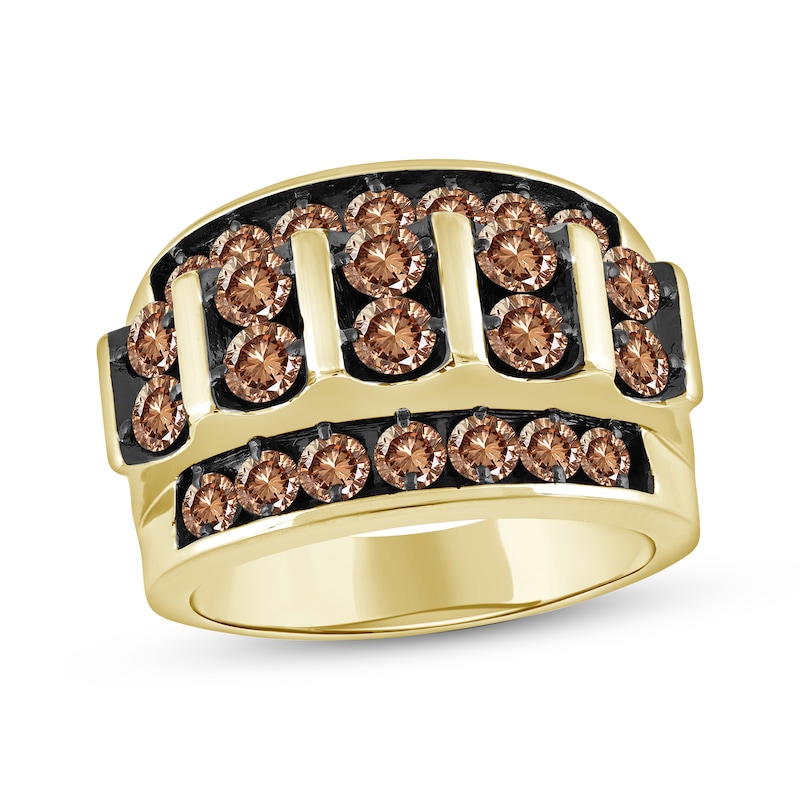 Main Image 1 of Men's Brown Diamond Four-Row Ring 3 ct tw 10K Yellow Gold