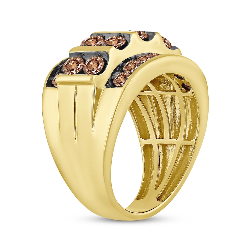 Main Image 2 of Men's Brown Diamond Four-Row Ring 3 ct tw 10K Yellow Gold