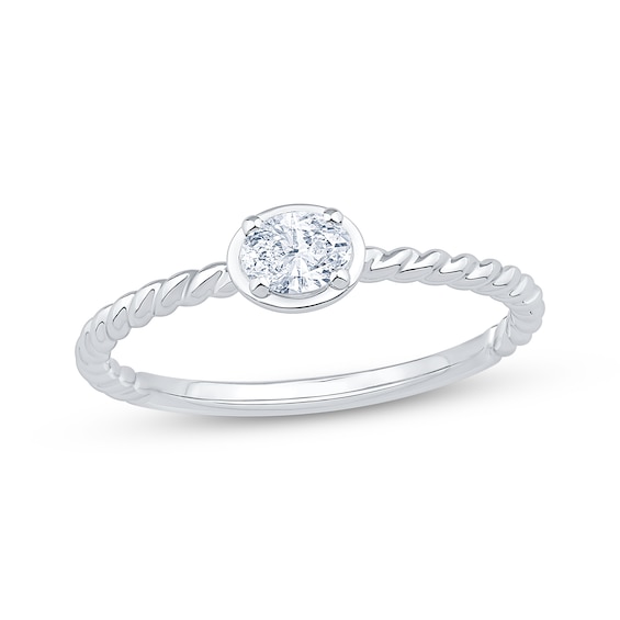 Now + Forever East West Oval-Cut Diamond Solitaire Rope Shank Engagement Ring 1/5 ct tw 14K White Gold (I/I1)