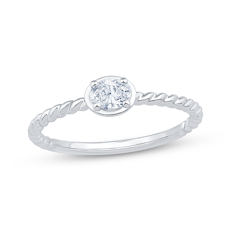 Main Image 1 of Now + Forever East West Oval-Cut Diamond Solitaire Rope Shank Engagement Ring 1/5 ct tw 14K White Gold (I/I1)