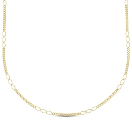 Curb Link Chain Station Necklace Solid 10K Yellow Gold 18"