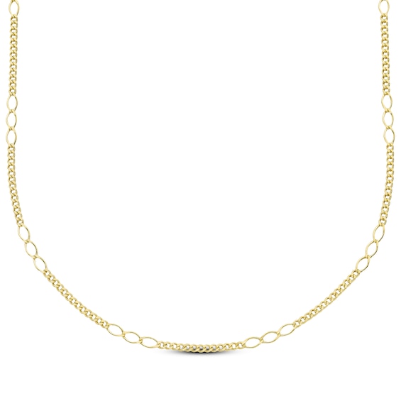 Curb Link Chain Station Necklace Solid 10K Yellow Gold 18"