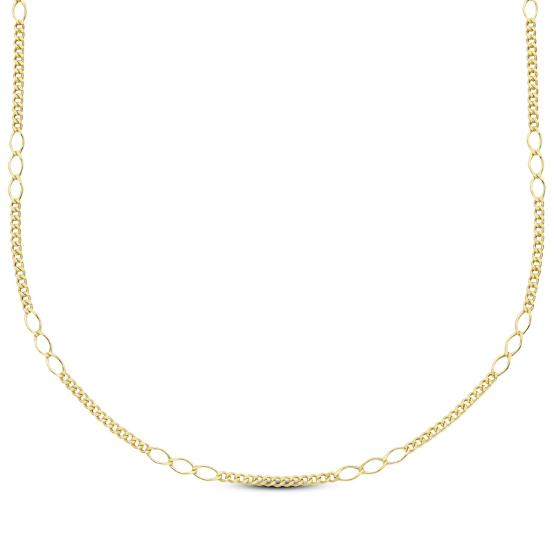 Main Image 1 of Curb Link Chain Station Necklace Solid 10K Yellow Gold 18"