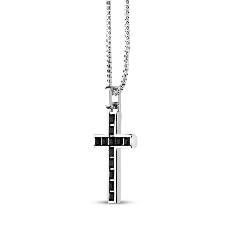 Main Image 2 of Men's Square-Cut Black Onyx Cross Necklace Sterling Silver 24&quot;
