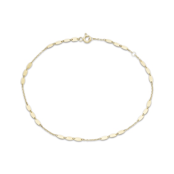Mirror Disc Station Anklet Solid 10K Yellow Gold 10"
