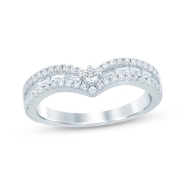Now + Forever Baguette & Round-Cut Diamond Chevron Anniversary Ring 5/8 ct tw 14K White Gold