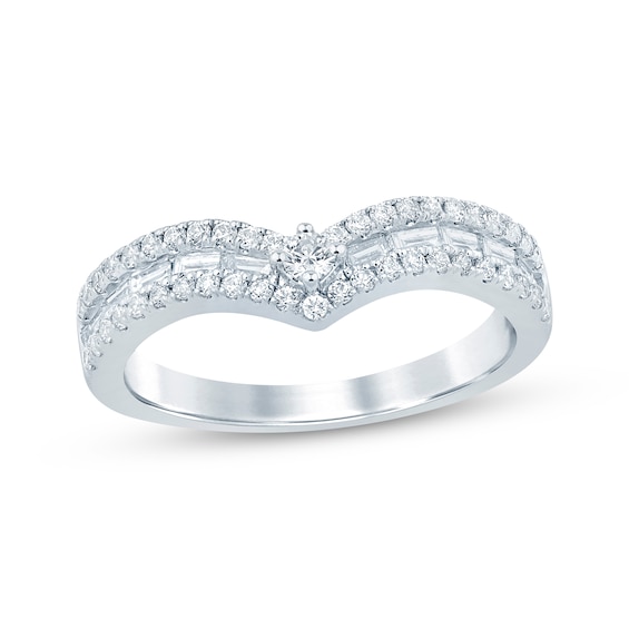 Now + Forever Baguette & Round-Cut Diamond Chevron Anniversary Ring 5/8 ct tw 14K White Gold